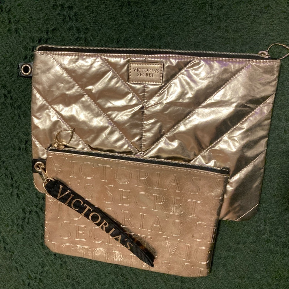 Victoria’s Secret Rose Gold Metallic Zipper Travel Pouches